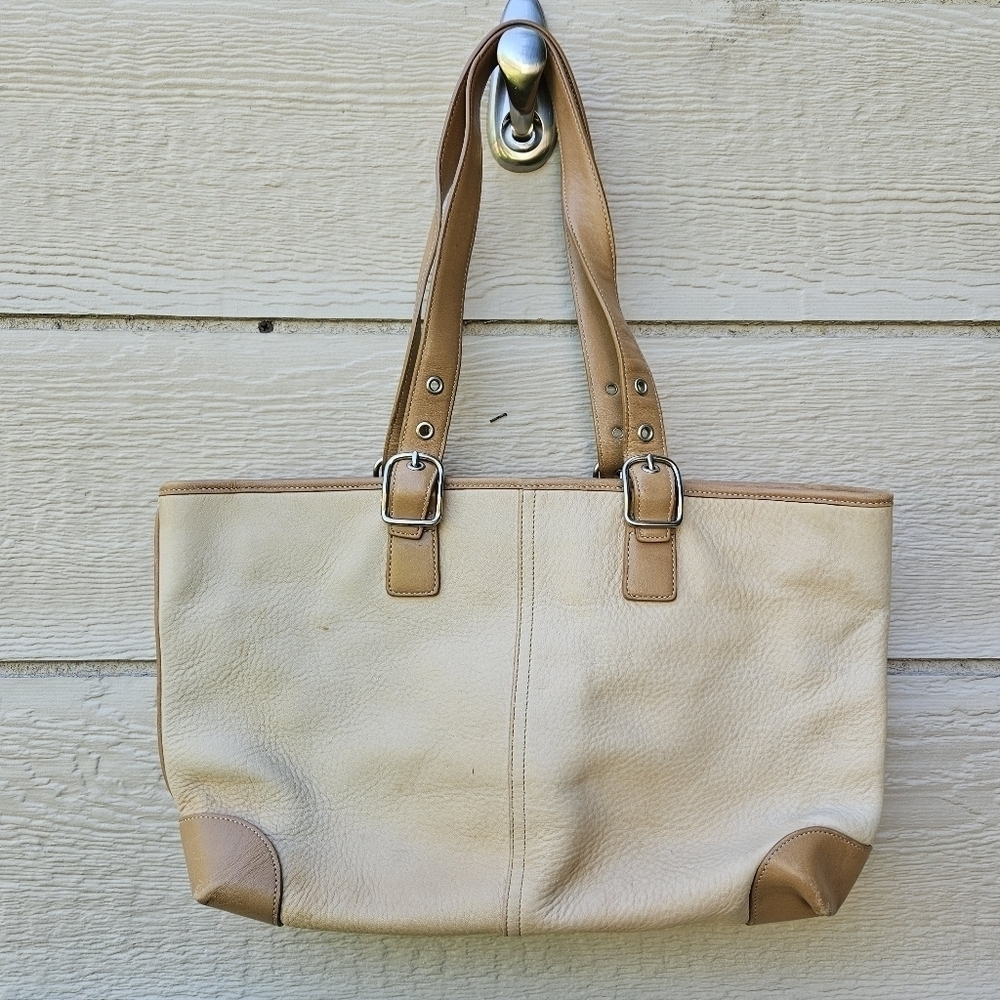 Coach Hampton pebbled leather tote cream and tan 4465